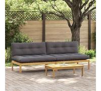 GeenYuu Divano centrale in legno di acacia chiaro e grigio scuro, con comodi cuscini, resistente alle intemperie, per terrazza, balcone e giardino d'inverno