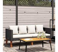 GeenYuu Divano da giardino a 2 posti, in polyrattan, nero, con imbottiture, resistente alle intemperie, per balcone, terrazza, salvaspazio, con cuscini, set moderno per veranda e giardino d'inverno