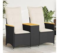 GeenYuu Divano da giardino a 2 posti, regolabile, con tavolo, in polyrattan, per esterni, balcone, terrazza, resistente alle intemperie, in legno, alluminio, per giardino d'inverno, piscina, veranda