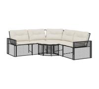 GeenYuu Divano da giardino a forma di L con cuscino e poggiapiedi, nero, in polyrattan, resistente alle intemperie, divano angolare per terrazza, balcone e giardino d'inverno, salvaspazio, con