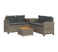 GeenYuu Divano da giardino a forma di L con tavolo e cuscino, grigio, in polyrattan, resistente alle intemperie, per balcone, terrazza, con spazio per riporre oggetti e cuscini rimovibili