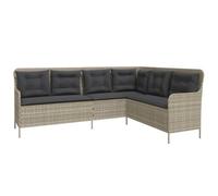 GeenYuu Divano da giardino a forma di L, grigio chiaro, con cuscino, 5 posti, in polyrattan, resistente alle intemperie, per esterni, per terrazza, balcone, giardino d'inverno, lounge con rivestimento