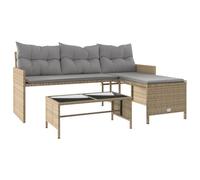 GeenYuu Divano da giardino a forma di L in polyrattan con tavolo, lounge a 3 posti, per balcone, terrazza e giardino d'inverno, divano angolare resistente alle intemperie, con cuscino, salvaspazio e