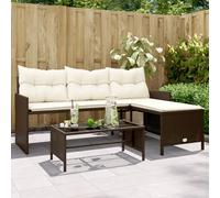 GeenYuu Divano da giardino a forma di L marrone in polyrattan con 3 posti, tavolino da caffè, cuscino rimovibile, resistente alle intemperie, per terrazza, balcone, giardino d'inverno, salvaspazio