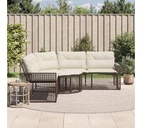 GeenYuu Divano da giardino a forma di L, marrone, in polyrattan con cuscino e poggiapiedi, resistente alle intemperie, divano angolare per terrazza, balcone, giardino d'inverno