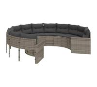 GeenYuu Divano da giardino rotondo con cuscino, in polyrattan, grigio, per balcone, terrazza, resistente alle intemperie, per esterni, 287 x 70 cm, salvaspazio, ideale per veranda e giardino d'inverno