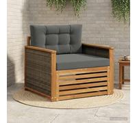GeenYuu Divano intermedio da esterno in legno di acacia massiccio, colore naturale, resistente alle intemperie, con cuscino antracite, area salotto modulare per terrazza balcone giardino d'inverno