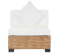 GeenYuu Divano senza braccioli in rattan naturale con cuscino, 67 x 67 x 59 cm, marrone, arredamento interno lounge accogliente, struttura sostenibile in legno di mogano e mango