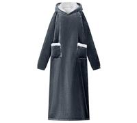GeenYuu Felpa con cappuccio blu navy in pile e flanella, 127 x 170 cm, con cappuccio extra caldo e pratica tasca per un comodo abbigliamento domestico in inverno per rilassarsi sul divano, letto e a