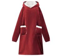 GeenYuu Felpa con cappuccio rosso bordeaux L in pile e flanella con cappuccio extra caldo e pratica tasca per accoglienti serate invernali a casa per rilassarsi e sentirsi bene
