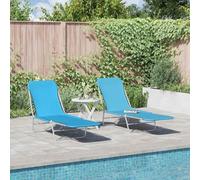 GeenYuu Lettino prendisole pieghevole, 2 pezzi, in acciaio e tessuto blu, schienale regolabile, resistente alle intemperie, sdraio da giardino e da spiaggia, pieghevole per terrazza, balcone, piscina