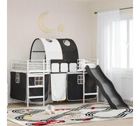 GeenYuu Letto a castello per bambini, bianco e nero, in metallo, 107 x 200 cm, con rete a doghe e testiera, salvaspazio, robusto telaio per la cameretta dei bambini, tende e scivolo inclusi