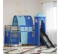 GeenYuu Letto a soppalco per bambini in metallo, 75 x 190 cm, nero e blu, con scivolo e tende, stabile letto per bambini con rete a doghe, salvaspazio, ideale come letto per ragazzi e per gli ospiti