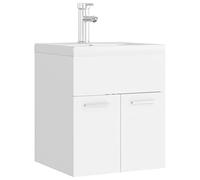 GeenYuu Mobile sottolavabo bianco in legno con lavabo da incasso e rubinetto, 41 x 38,5 x 46 cm, mobile da bagno con vano portaoggetti, porte e troppopieno per bagno e lavanderia
