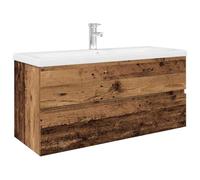 GeenYuu Mobile sottolavabo in legno con lavabo da incasso e rubinetto, 100 x 38,5 x 45 cm, mobile da bagno con cassetto e contenitore