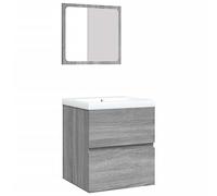 GeenYuu Mobiletto lavabo Sonoma grigio con vasca da incasso e specchio, mobili da bagno con cassetto, spazio e montaggio a parete per bagno, ospiti, WC, lavanderia con sifone di scarico