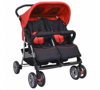 GeenYuu Passeggino gemello in acciaio rosso e nero con tettuccio pieghevole, 80 x 96 x 104 cm, per 1-2 bambini fino a 15 kg, pieghevole, con ruote girevoli a 360°, ideale per città, viaggi e vacanze