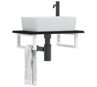 GeenYuu Piano per lavabo con supporto in acciaio e legno massello di quercia marrone scuro, 60 x 40 x 2 cm, portata 100 kg, rettangolare, per bagno, lavandini, mobili da bagno, scaffale per riporre