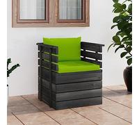 GeenYuu Poltrona da giardino con cuscino in legno di pino massiccio, 70 x 65 x 71,5 cm, imbottitura verde chiaro, modulare e resistente alle intemperie, ideale per terrazze, giardini, lounge
