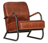 GeenYuu Poltrona marrone in vera pelle con robusta struttura in ferro 60 x 70 x 79 cm, comoda poltrona relax per soggiorno e ufficio, poltrona reclinabile ergonomica con morbida imbottitura e design