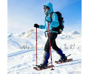 GeenYuu Raquette da neve 3 in 1 con bastoncini da trekking rosso e nero, in alluminio e HDPE, 63,5 x 21 cm, regolabili, per donna, uomo, bambino, antiscivolo, ideali per trekking, inverno, neve
