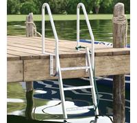 GeenYuu Scala da dock a 3 gradini, in alluminio, colore argento, 58 x 77 x 144 cm, pieghevole, con corda di trazione, gradini antiscivolo, per barca, yacht, ponte, piscina, ingresso