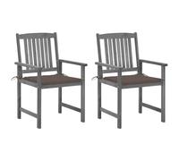 GeenYuu Sedie da giardino con cuscini, 2 pezzi, in legno massiccio di acacia, design robusto a doghe, altezza della seduta 43,5 cm, per esterni, con comodi cuscini in poliestere color tortora