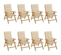 GeenYuu Sedie da giardino con cuscini, 8 pezzi, in legno massello teak, pieghevoli, regolabili, resistenti alle intemperie, comode, per terrazza, balcone, giardino, ideale per stare seduti all'aperto