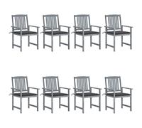 GeenYuu Sedie da giardino con cuscino, 8 pezzi, in legno massello di acacia grigio resistente alle intemperie, confortevoli, per terrazze, balconi, giardini, ideali per familiari e amici