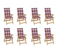 GeenYuu Sedie da giardino regolabili in legno di teak massiccio con cuscini, set da 8 pezzi, pieghevoli, resistenti alle intemperie, comode per terrazza e giardino, ideali per familiari e amici