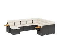 GeenYuu Set da 10 divani da giardino con cuscini, in polyrattan, resistente alle intemperie, con tavolo in legno di acacia, set modulare per balcone, terrazza, giardino d'inverno, imbottitura facile