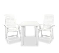 GeenYuu Set da 3 pezzi, in plastica bianca, resistente alle intemperie, con 1 tavolo da giardino da 101 x 68 x 72 cm e 2 sedie pieghevoli regolabili, per balcone, terrazza, giardino, sala da pranzo