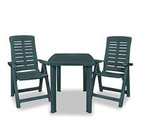 GeenYuu Set da 3 pezzi, in plastica verde, resistente alle intemperie, con sedie pieghevoli e tavolo da giardino, 101 x 68 x 72 cm, con foro per ombrellone, salvaspazio, ideale per balcone, terrazza