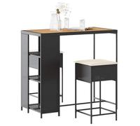 GeenYuu Set da bar da giardino da 3 pezzi con cuscini, in rattan sintetico, resistente alle intemperie, tavolo in legno di acacia, 2 sgabelli da bar con imbottitura, struttura in metallo stabile, per