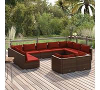 GeenYuu Set da giardino da 11 pezzi, con cuscini, in polyrattan, resistente alle intemperie, per balcone, terrazza e giardino d'inverno, con imbottitura e design modulare per il relax all'aperto