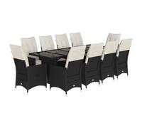 GeenYuu Set da giardino da 11 pezzi, in polyrattan nero, con cuscino, 8 sedie a sdraio, 2 lettini con poggiapiedi, tavolo da giardino 240 x 90 x 75 cm, resistente alle intemperie, per balcone