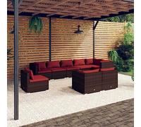 GeenYuu Set da giardino in polyrattan marrone, con cuscino, resistente alle intemperie, per balcone, terrazza e giardino d'inverno, set modulare con imbottitura, facile da pulire
