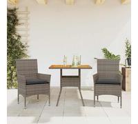 GeenYuu Set da pranzo da giardino, 3 pezzi, grigio, con cuscino, in polyrattan e legno di acacia, tavolo da giardino 80 x 80 x 75 cm, 2 sedie, 110 kg, resistente alle intemperie, facile da pulire, per