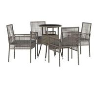 GeenYuu Set da pranzo da giardino, 5 pezzi, in polyrattan grigio, con cuscino, resistente alle intemperie, per terrazza, balcone e esterni, con tavolo e sedie per mangiare e rilassarsi comodamente