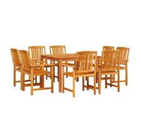GeenYuu Set da pranzo da giardino, 9 pezzi, in legno massiccio di acacia, con cuscino, resistente alle intemperie, per terrazza, balcone e aree esterne, ideale per cene in famiglia e riunioni sociali
