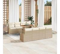 GeenYuu Set da pranzo da giardino con cuscini, 9 pezzi, beige e crema, in polyrattan, resistente alle intemperie, con funzione di stoccaggio, per terrazza, balcone, lounge all'aperto, modulare e