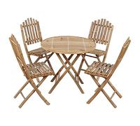 GeenYuu Set da pranzo da giardino in bambù, 5 pezzi, con cuscini, pieghevoli, resistenti alle intemperie, per balcone, terrazza e verande, cuscini inclusi, facili da pulire, salvaspazio, ideali per