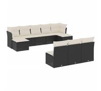 GeenYuu Set di 10 divani da giardino con cuscini, in polyrattan, resistenti alle intemperie, per terrazze, balconi, esterni, con sgabello e imbottitura, per veranda e giardino d'inverno
