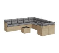 GeenYuu Set di 11 divani da giardino in polyrattan con cuscini, colore beige, resistente alle intemperie, per terrazza, balcone e giardino d'inverno, set modulare con tavolo e spazio per riporre