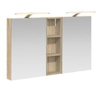 GeenYuu Set di 3 armadietti da bagno in legno, 100 x 10,5 x 60,5 cm, con specchio bidirezionale e illuminazione a LED, montaggio a parete, molto spazio, porta e mensola per bagno e WC degli ospiti