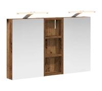 GeenYuu Set di 3 armadietti da bagno in legno, 80 x 10,5 x 50 cm, con specchio bidirezionale e illuminazione a LED, montaggio a parete, molto spazio per mobili da bagno e mobiletto sottolavabo