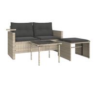 GeenYuu Set di 3 divani da giardino in polyrattan grigio chiaro, con cuscino, set lounge a 2 posti, per balcone, terrazza e giardino d'inverno, resistente alle intemperie, salvaspazio, con tavolino e