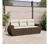 GeenYuu Set di 3 divani da giardino in polyrattan marrone con cuscino, set di mobili da giardino resistenti alle intemperie, per terrazza, balcone e giardino d'inverno, telaio in acciaio verniciato a