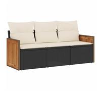 GeenYuu Set di 3 divani da giardino in polyrattan nero, con cuscino, resistente alle intemperie, per terrazza, balcone e giardino d'inverno, facile da pulire, con imbottitura, impilabile, pieghevole