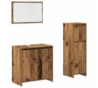 GeenYuu Set di 3 mobili da bagno effetto legno anticato con mobiletto sottolavabo, armadietto a specchio, armadietto alto, contenitore e porta per bagno, camera degli ospiti, lavanderia
